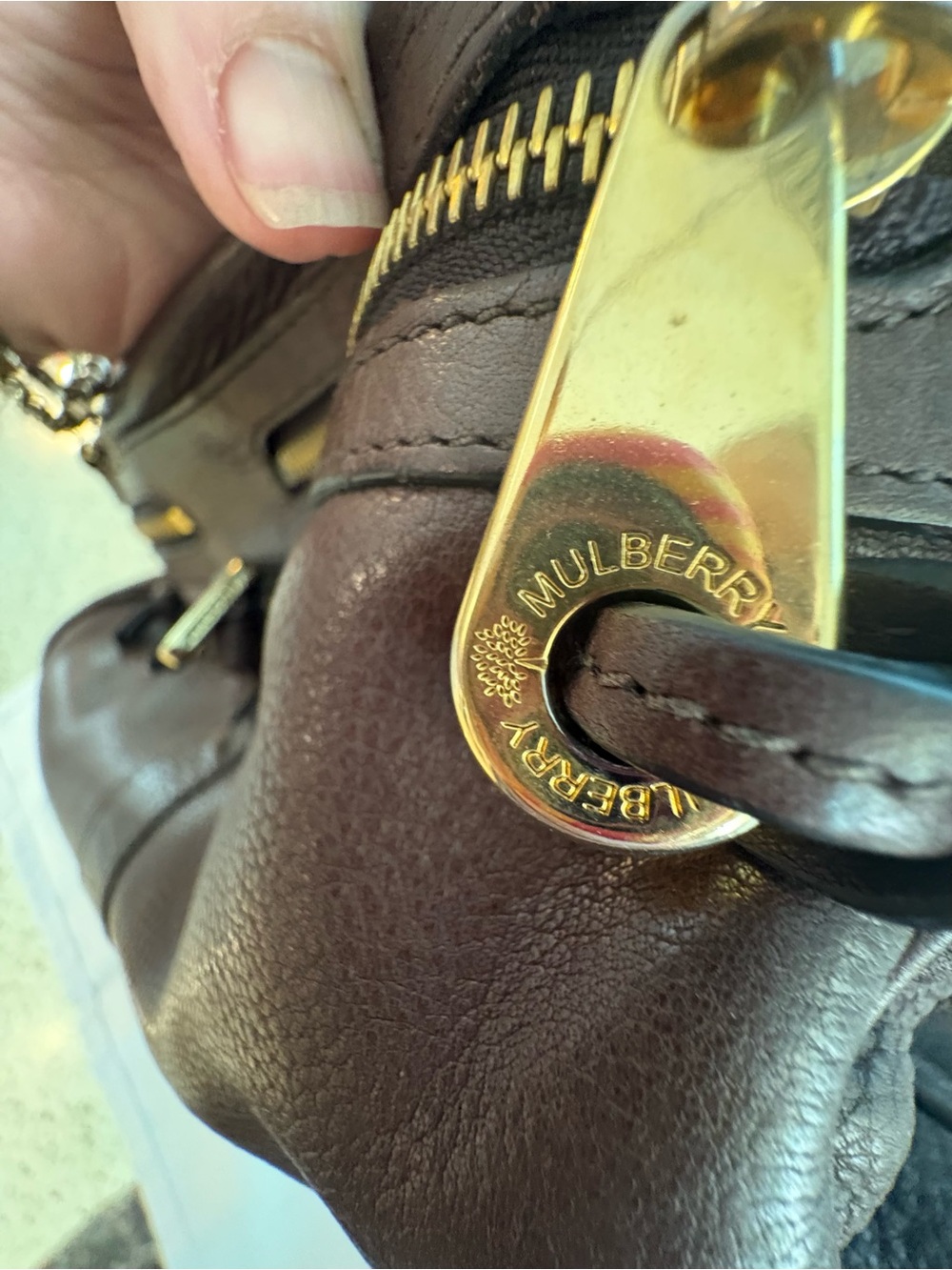 MULBERRY Designer Large Mabel Brown Pebbled Leather Shoulder Bag! Gold hardware! - Picture 10 of 16